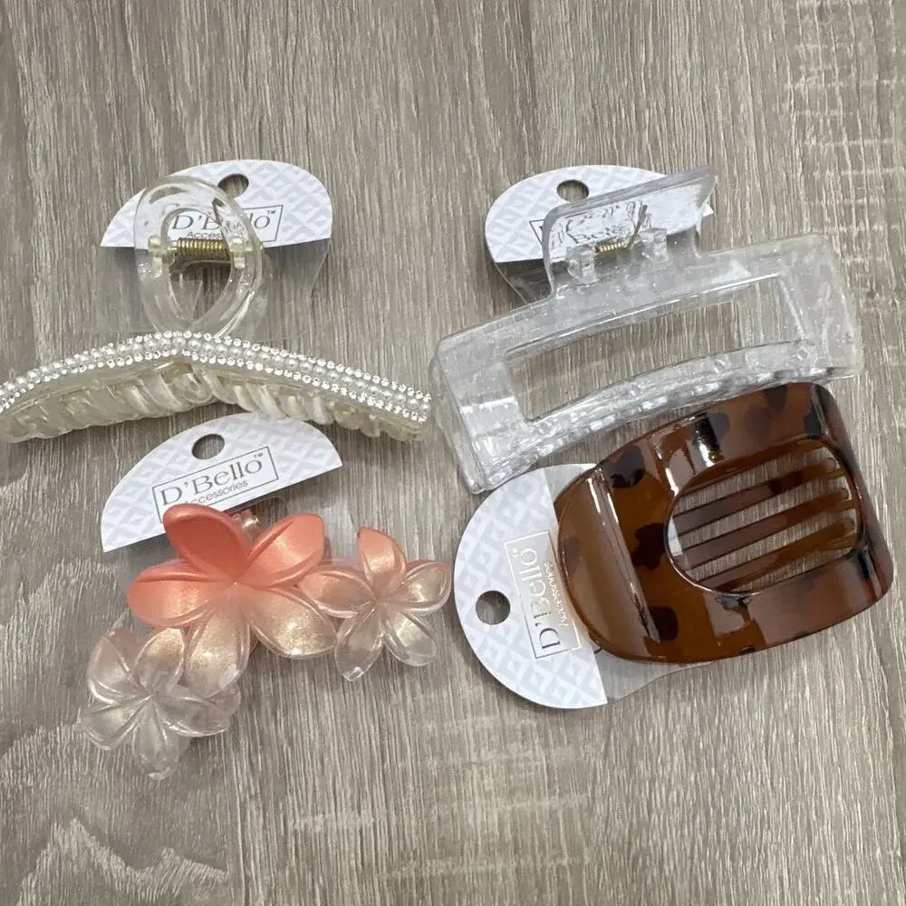 D'Bello Multicolor Plastic Hair Claw Clip Lot, Pearl Accents, Flower, Tortoise
